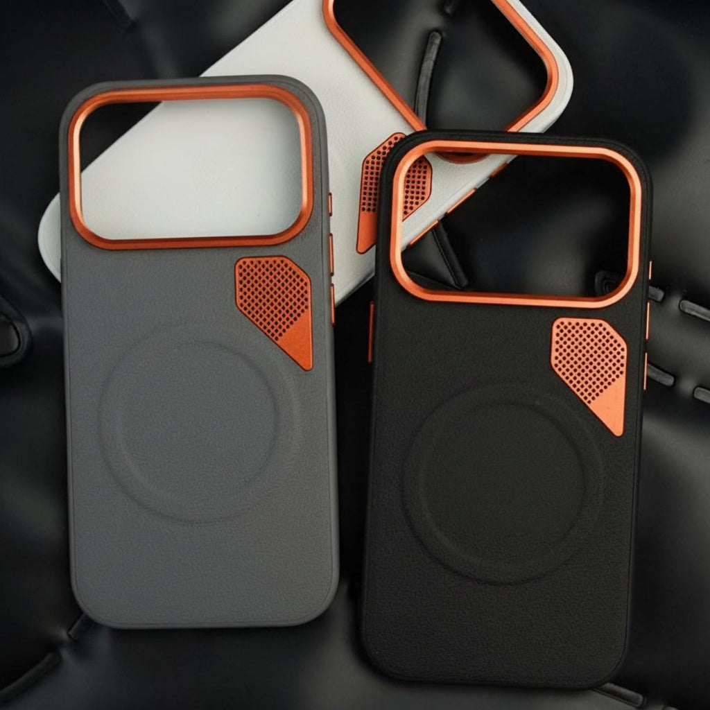 Apple Iphone Gold Armor Magnetic Cooling High-End Plain Leather Case (Exclusive)