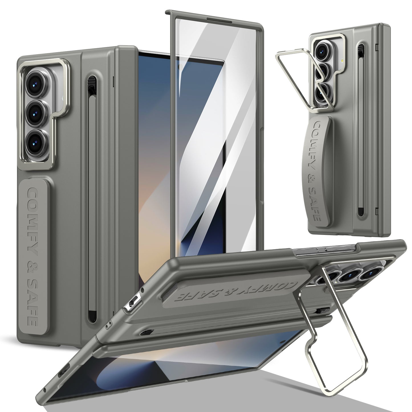 Samsung Z Fold Series Foldable Phone Case with Wrist Strap and Lens Holder, Film Protective Cover(Exclusive)