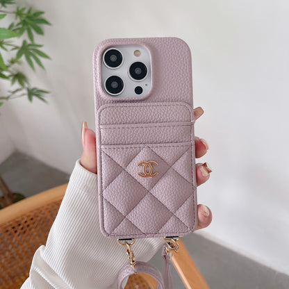 Apple Tweed Style Card Diagonal Leather Halter Case (Exclusive)