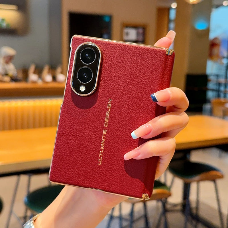 Samsung Fold Electroplated Gold Fashionable Plain Leather Case (Exclusive)