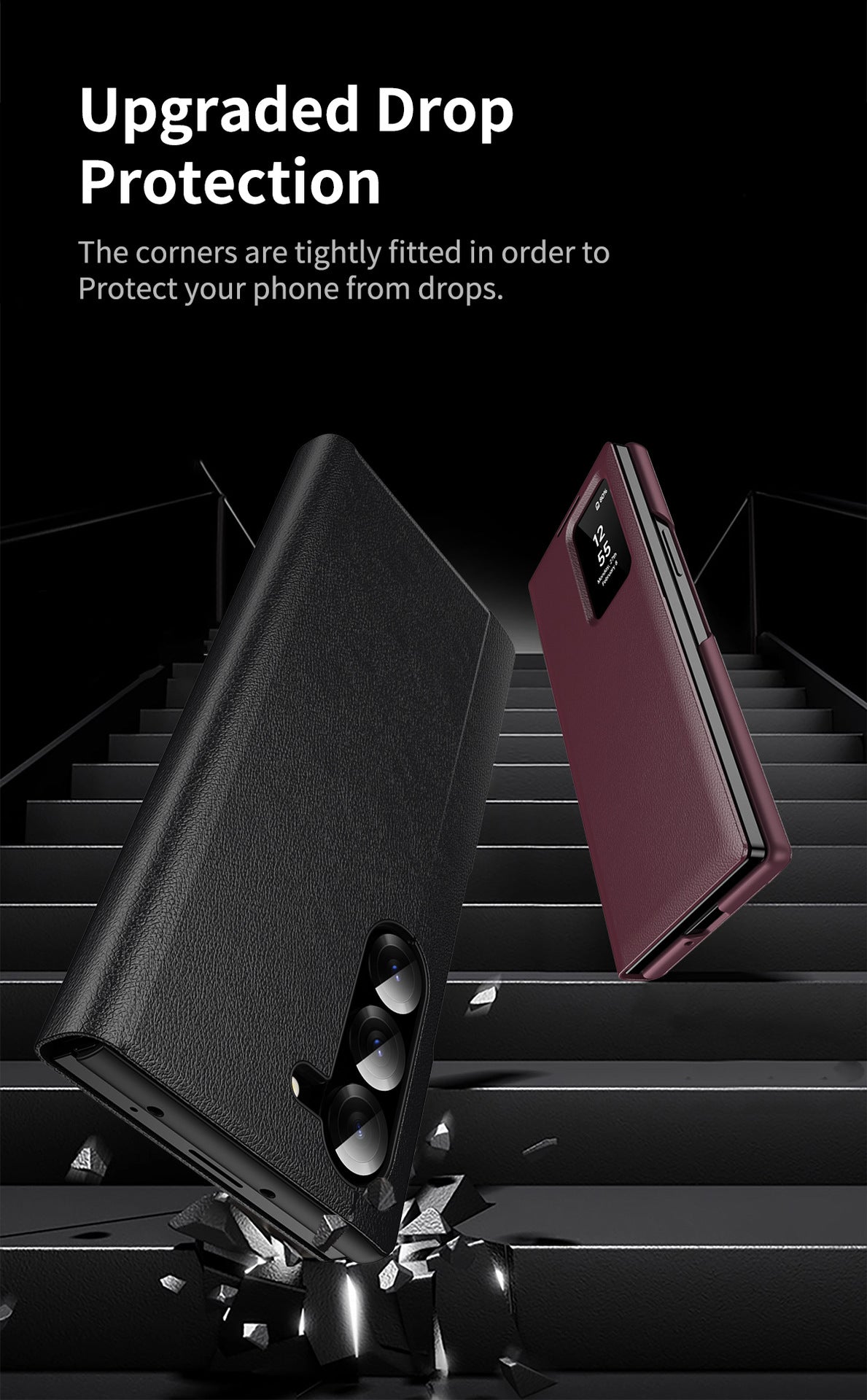 Samsung Fold Series Smart Window Card, Business Leather Case, Flip Cover, Anti-Fall Case (Exclusive)