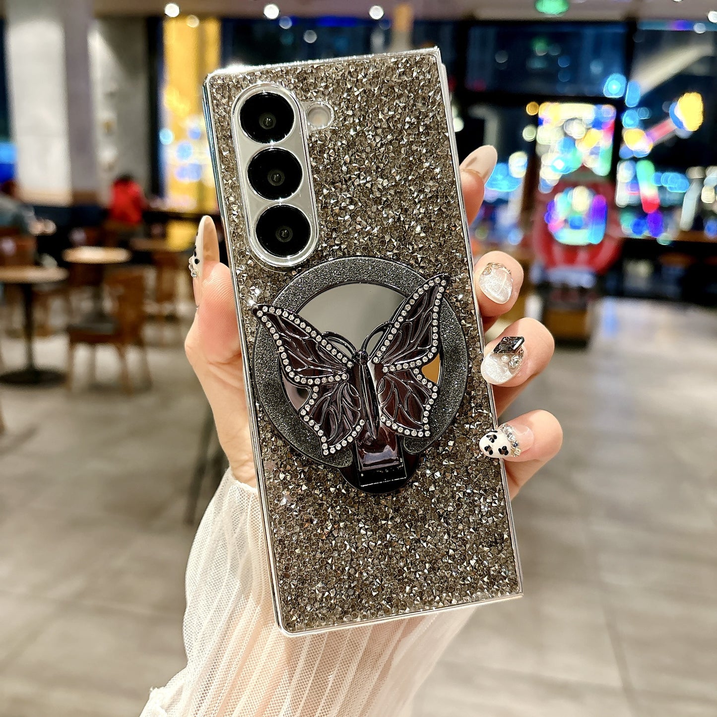 Samsung Fold Electroplated Diamond-Encrusted Butterfly Stand Folding Phone Case (Exclusive)