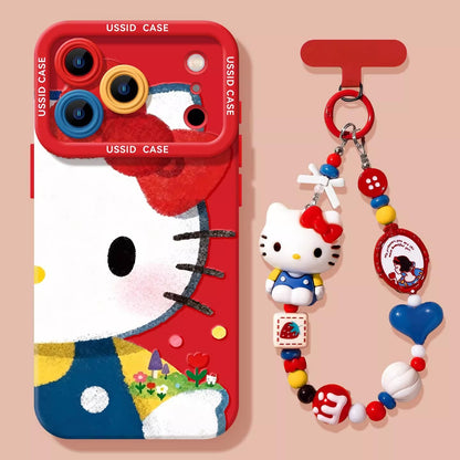 Apple Iphone New Year Big Face Cat for Girls Soft Case + Same style Hanging Chain  (Exclusive)