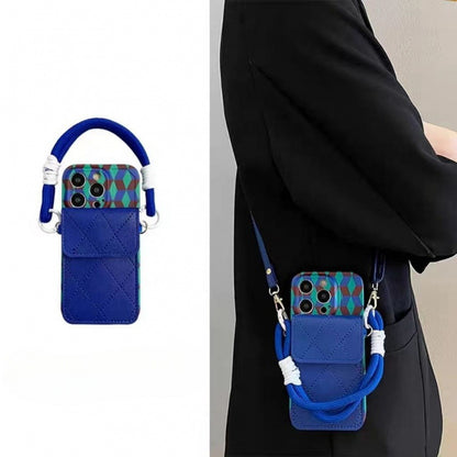 Apple Iphone Contrasting Dark Blue Card Holder Hand Strap Case (Exclusive)