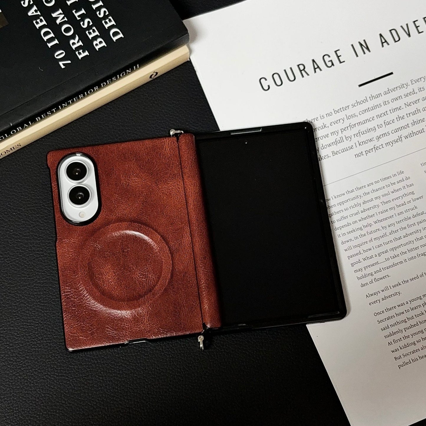 Samsung Fold series wide folding crazy horse phone case (Exclusive)