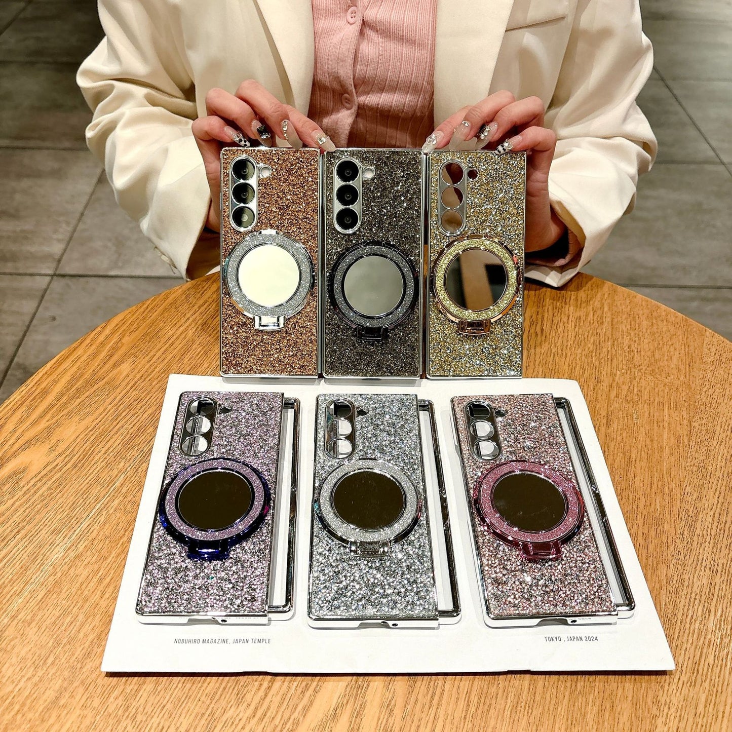 Samsung Fold Electroplated Flash Diamond Mirror Stand Folding Case (Exclusive)