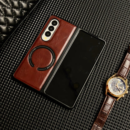 Samsung Fold series business men's retro oil-wax textured leather case (Exclusive)