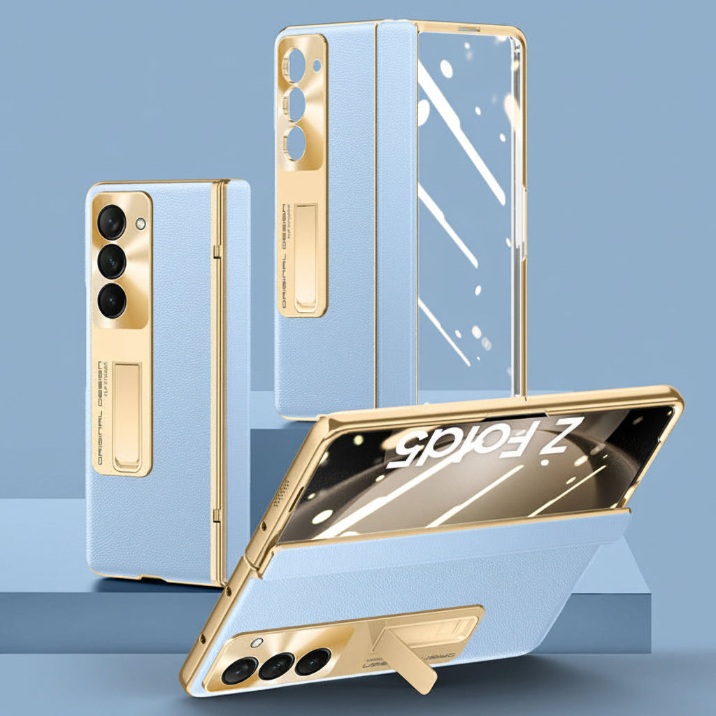 Samsung Fold 5 Electroplating Plain Leather Cover  (Exclusive)
