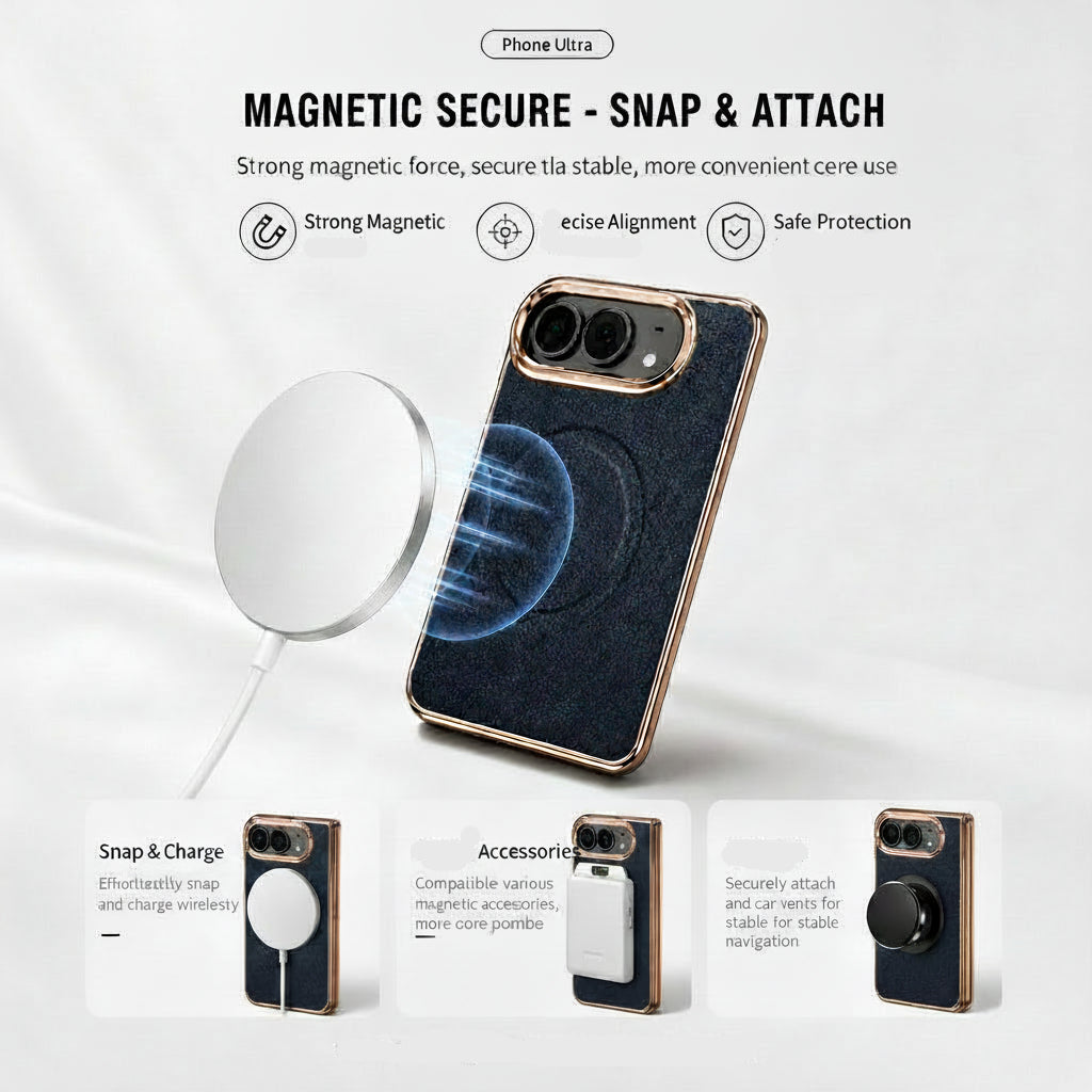 Apple Iphone Ultra electroplated magnetic folding screen lychee leather texture protective case (Exclusive)