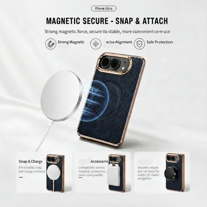 Apple Iphone Ultra electroplated magnetic folding screen lychee leather texture protective case (Exclusive)