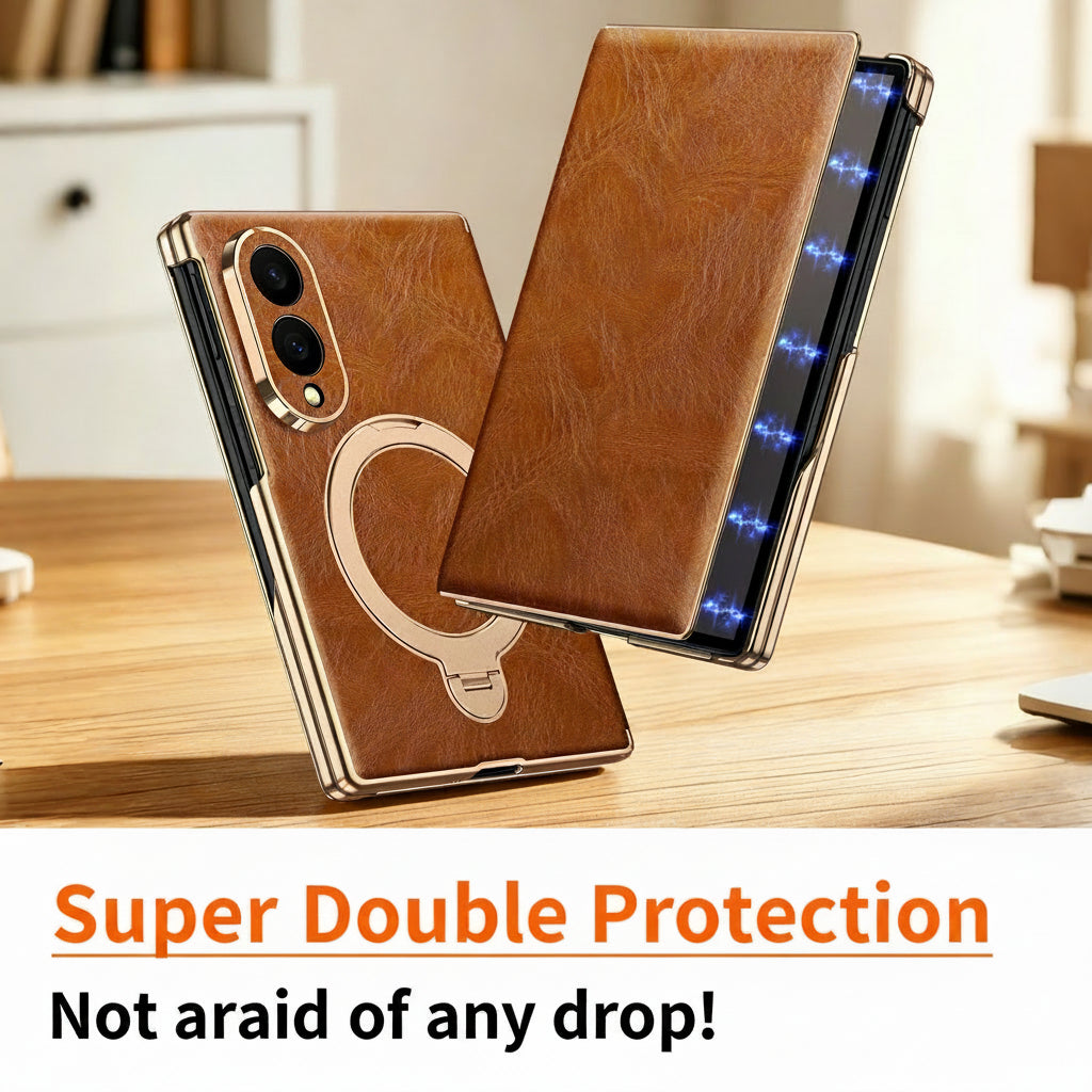 Samsung Flip Cover, Gold-Edged Stand, Oil-Wax Leather Protective Case (Exclusive)