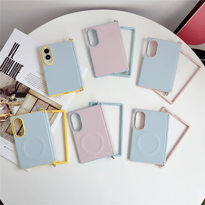 Samsung Z Fold color-blocked central axis, lychee texture side buckle, full-coverage hard case (Exclusive)
