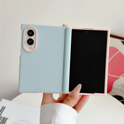 Samsung Z Fold color-blocked central axis, lychee texture side buckle, full-coverage hard case (Exclusive)