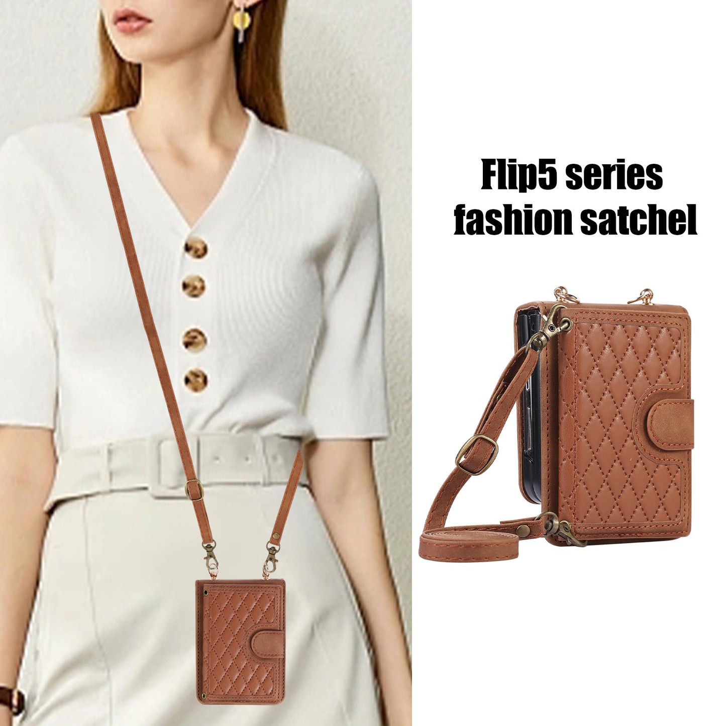 Samsung Flip series Diamond-Shaped Card Holder Korean Crossbody Strap Folding Case (Exclusive)