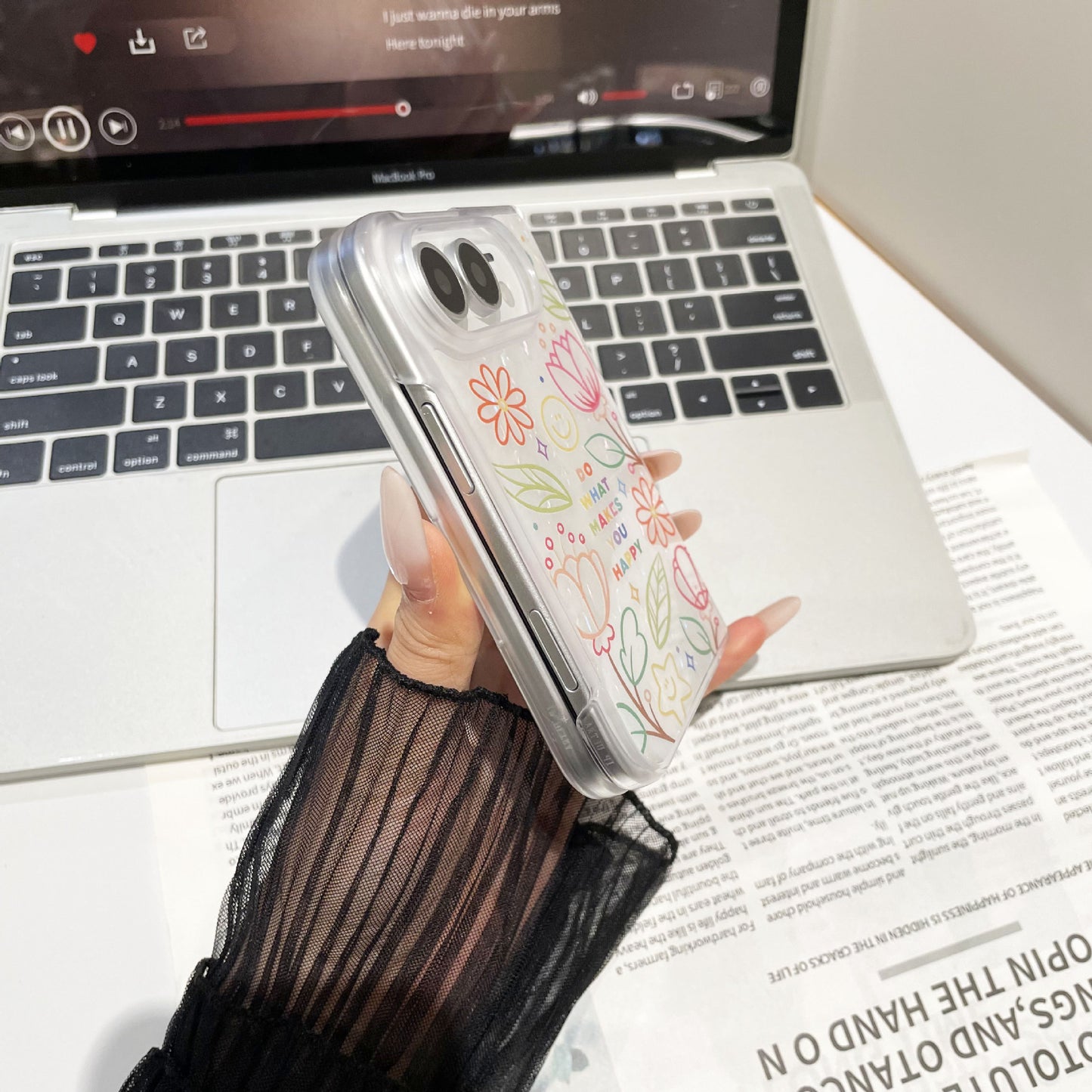 Apple Iphone Ultra ins style shell pattern flower full coverage drop protection foldable screen Case (Exclusive)