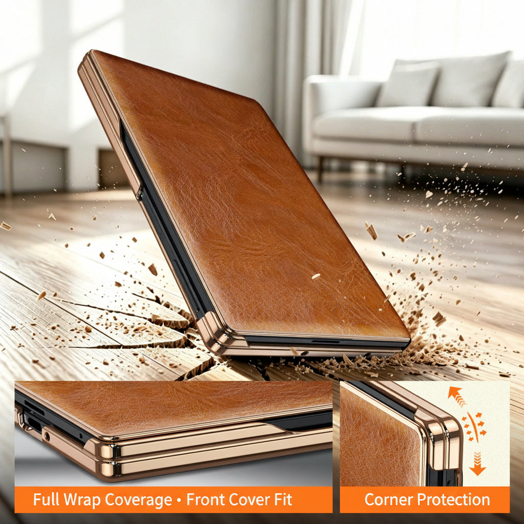 Samsung Flip Cover, Gold-Edged Stand, Oil-Wax Leather Protective Case (Exclusive)