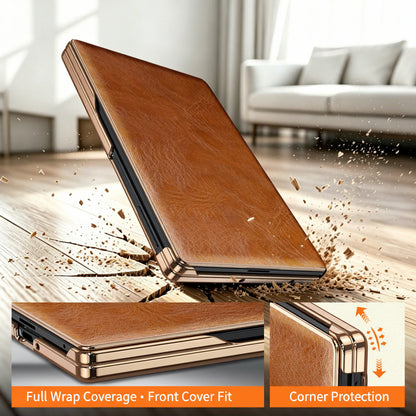 Samsung Flip Cover, Gold-Edged Stand, Oil-Wax Leather Protective Case (Exclusive)