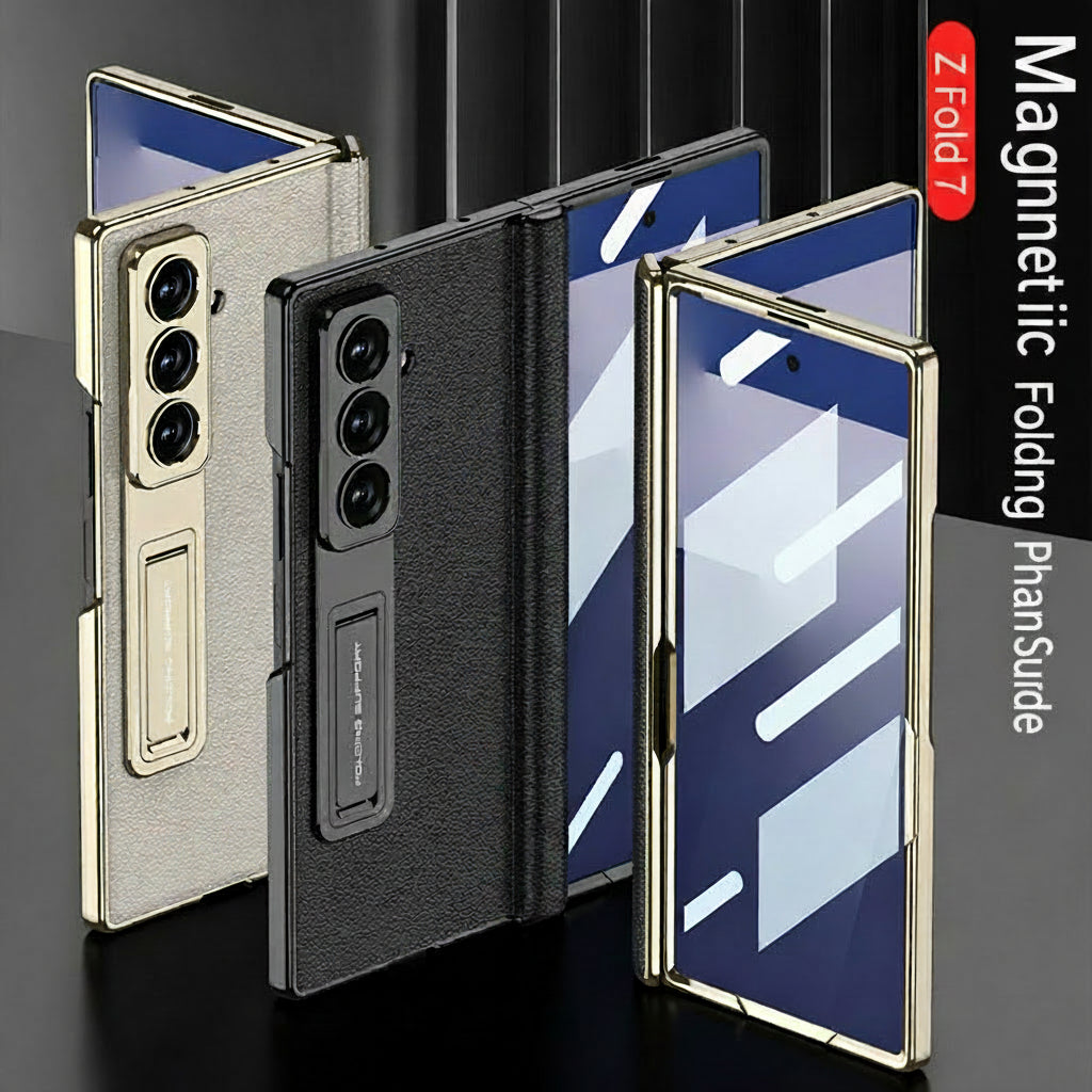 Samsung Fold Series Electroplated Bracket Plain Leather Magnetic Hinge Business Anti-Fall Protective (Exclusive)
