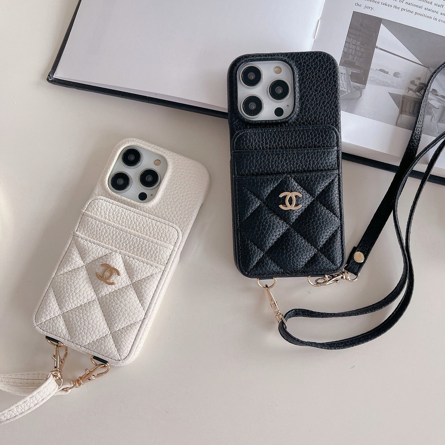Apple Tweed Style Card Diagonal Leather Halter Case (Exclusive)