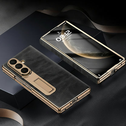 Samsung Fold Oil Wax Leather Case Film Integrated Central Axis Full-Cover Protective Case (Exclusive)
