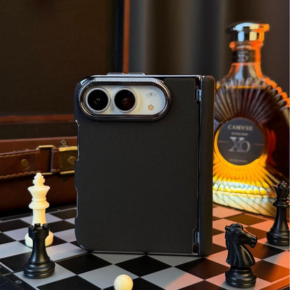 Apple iPhone plain leather electroplated frame, dual central axis protection, anti-drop case (Exclusive)