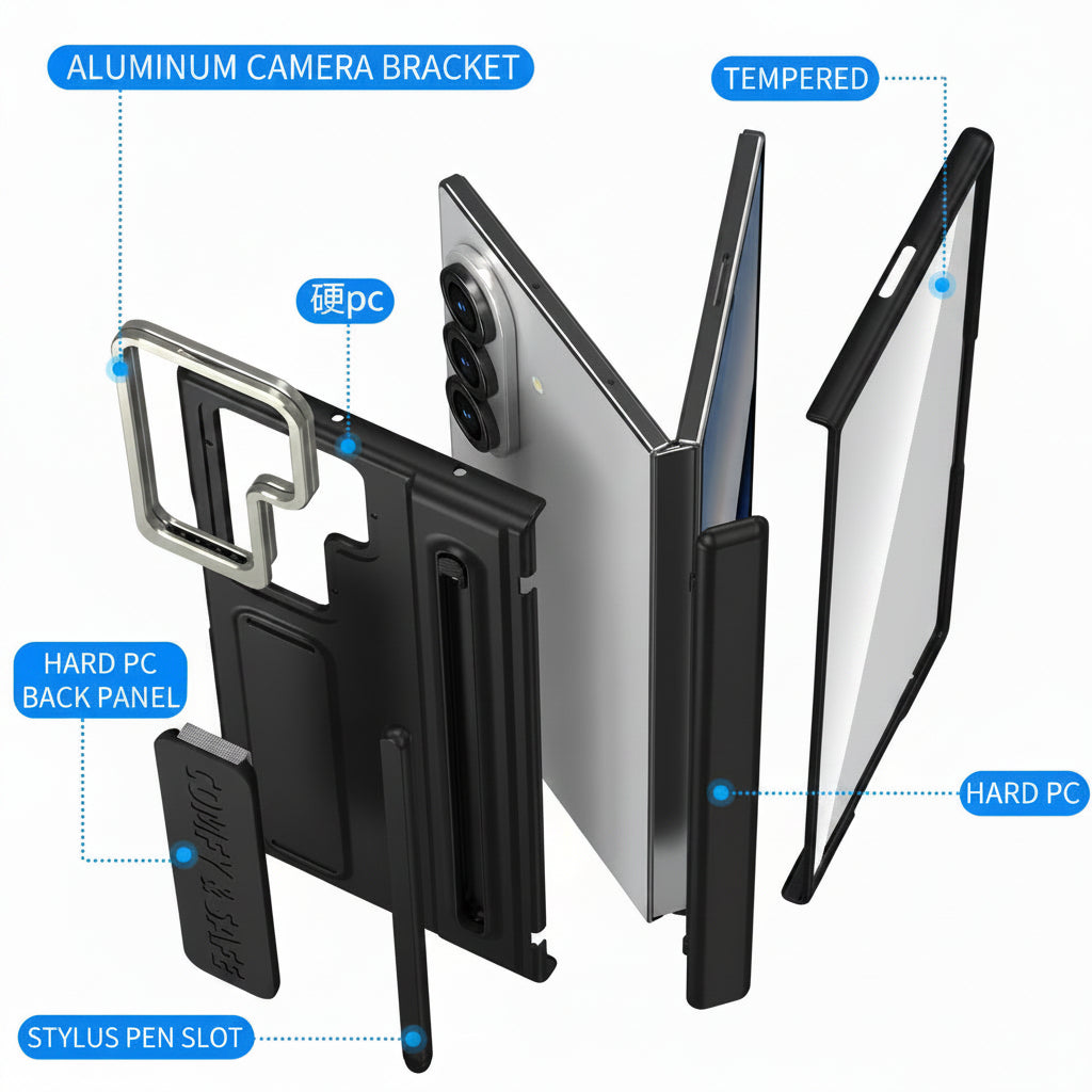 Samsung Z Fold Series Foldable Phone Case with Wrist Strap and Lens Holder, Film Protective Cover(Exclusive)