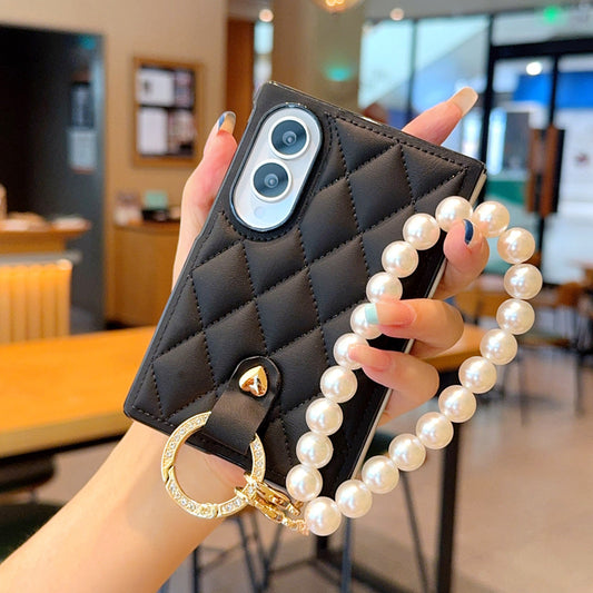 Samsung Fold series premium leather, Chanel-style pearl bracelet Case (Exclusive)