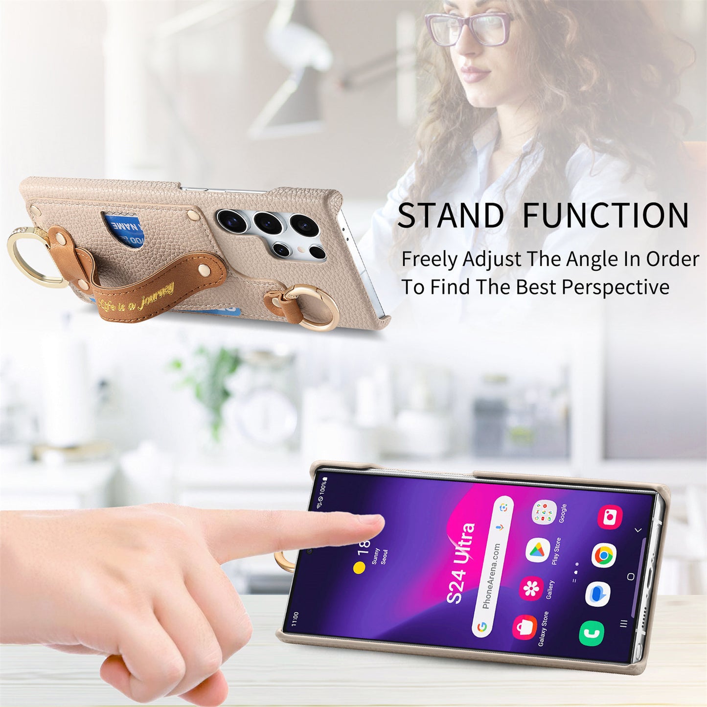Samsung Ultra series Phone Case with Ring, Lychee Pattern (Exclusive)