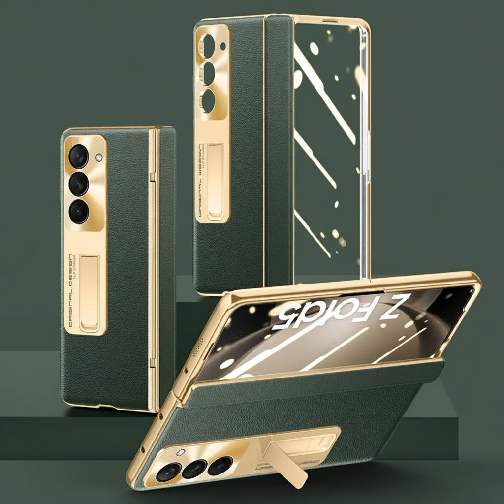 Samsung Fold 5 Electroplating Plain Leather Cover  (Exclusive)