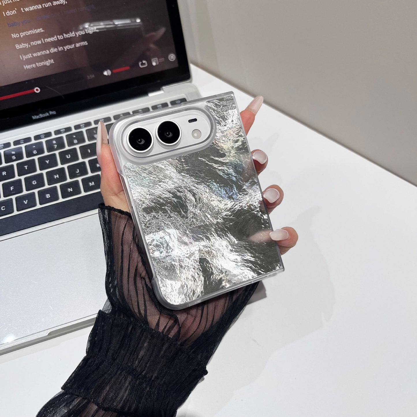 Apple Iphone Ultra IMD shell glacier texture mirror, foldable screen Case (Exclusive)