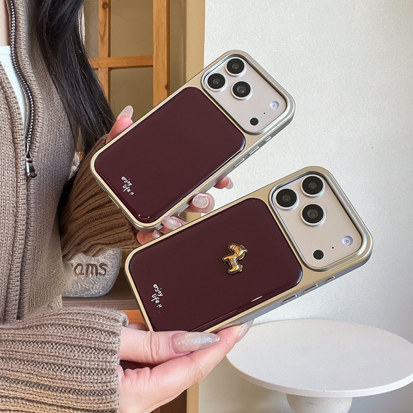 Apple Iphone Ins Simple Wine Red English-Style Electroplated Resin Case (Exclusive)
