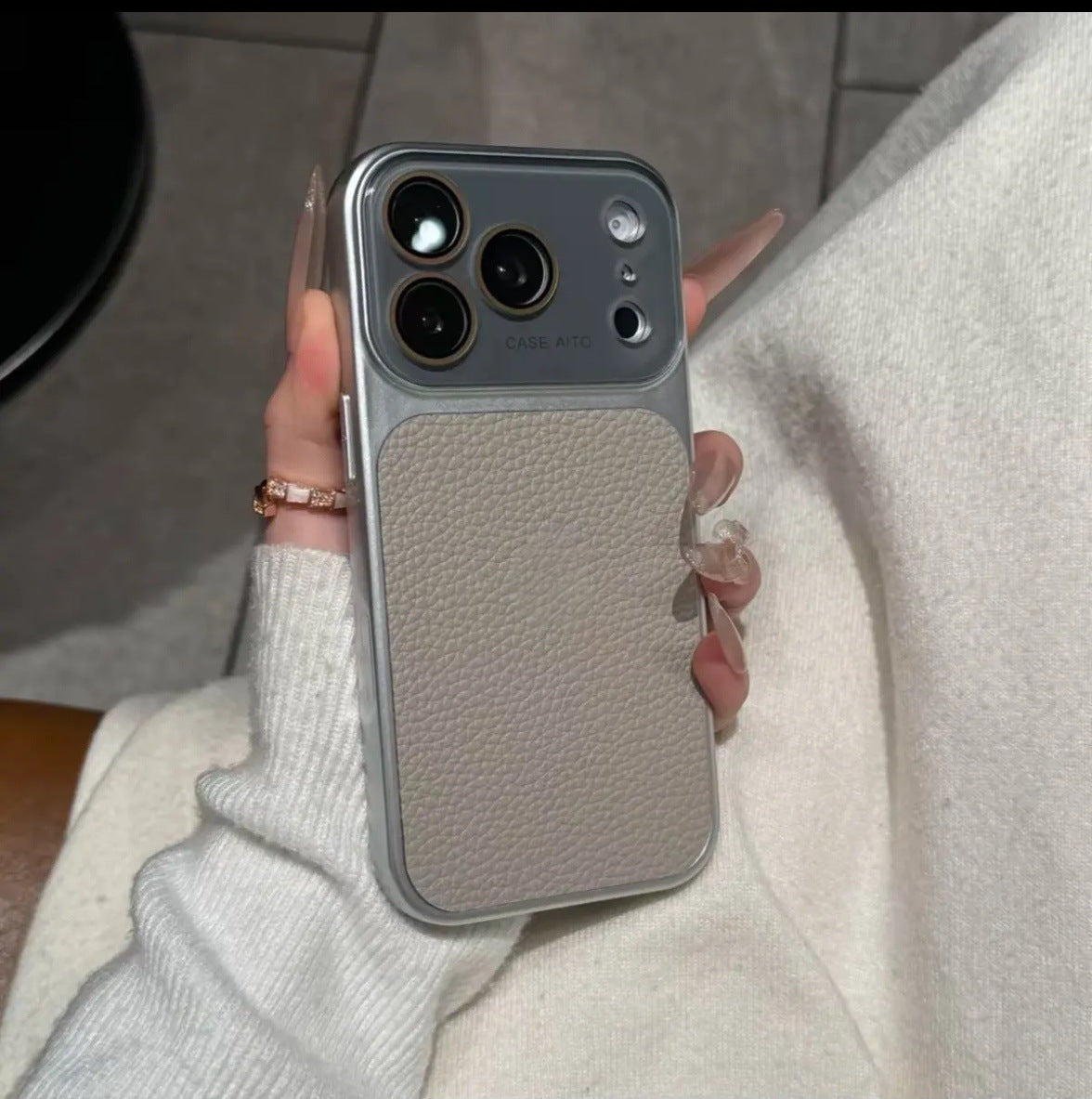 Apple Iphone New Large View Max Lychee Leather Textured Phone case  (Exclusive)