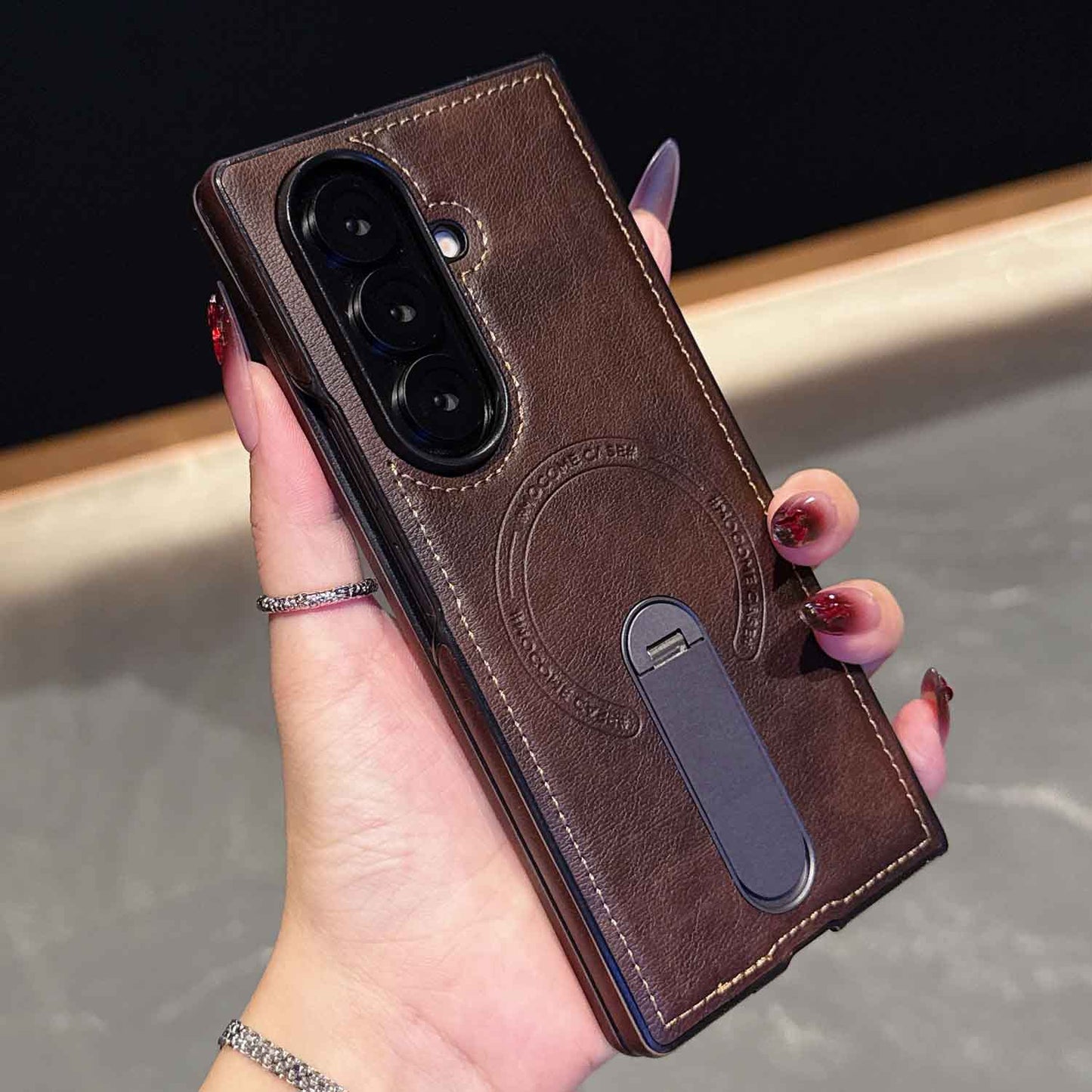 Samsung Z Fold Business Men's Leather Case Magnetic Case Rotating stand  (Exclusive)