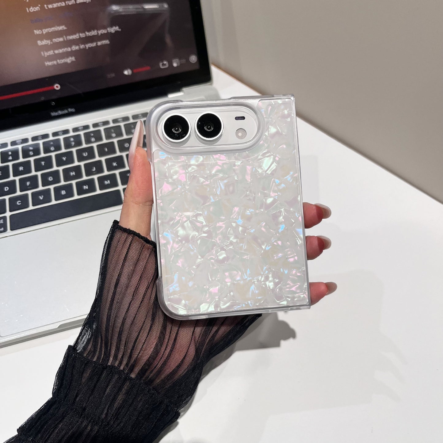 Apple Iphone Ultra IMD shell glacier texture mirror, foldable screen Case (Exclusive)