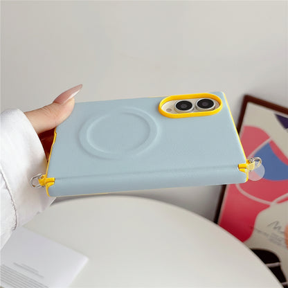 Samsung Z Fold color-blocked central axis, lychee texture side buckle, full-coverage hard case (Exclusive)