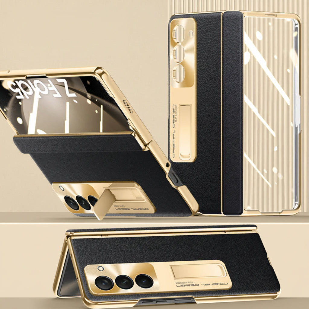 Samsung Fold 5 Electroplating Plain Leather Cover  (Exclusive)