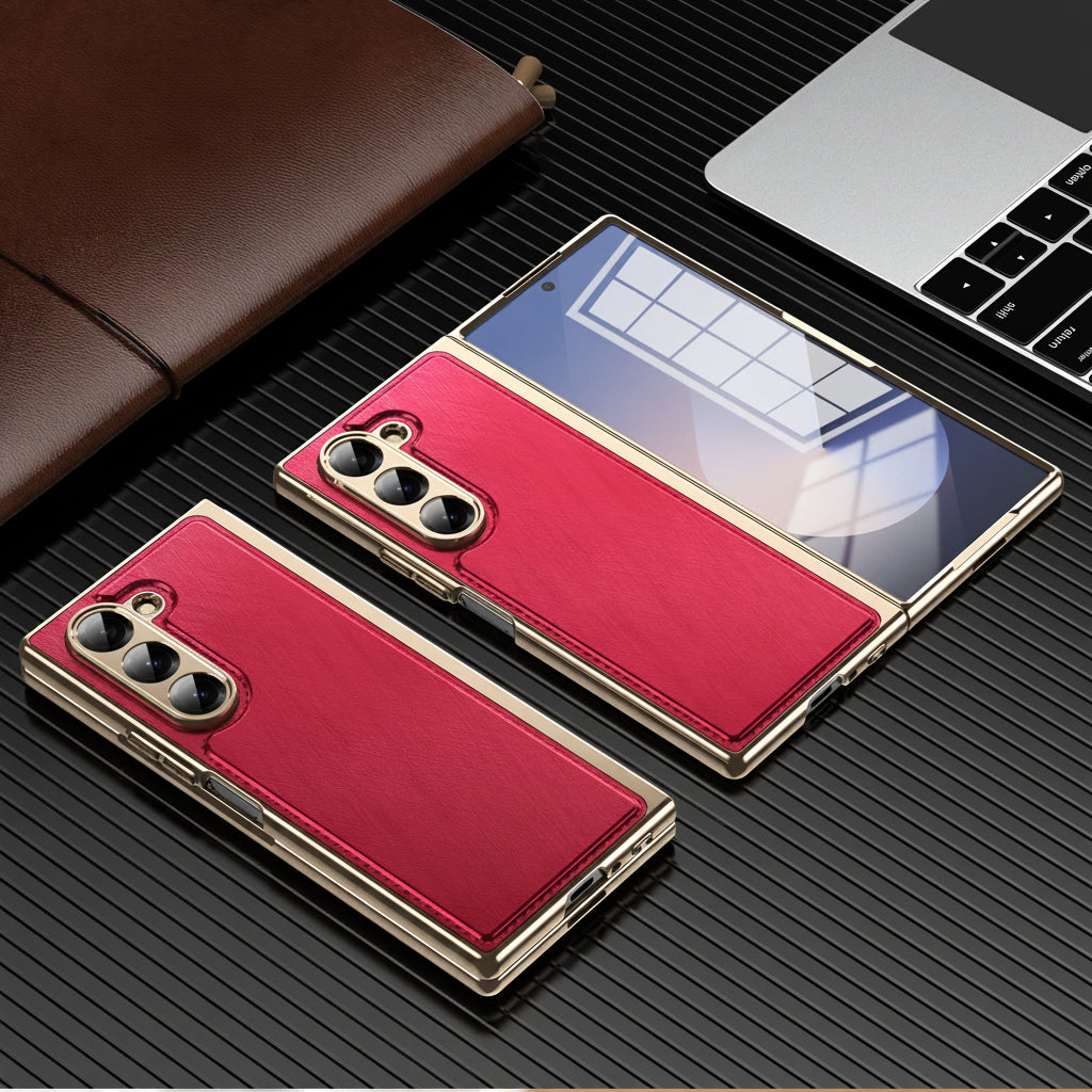 Samsung Fold series Leather Texture Gold-Plated Electroplated Folding Phone Case (Exclusive)