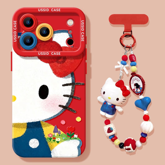 Apple Iphone New Year Big Face Cat for Girls Soft Case + Same style Hanging Chain