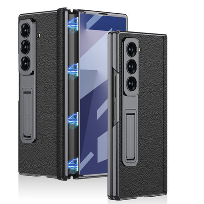 Samsung Fold Series Electroplated Bracket Plain Leather Magnetic Hinge Business Anti-Fall Protective (Exclusive)