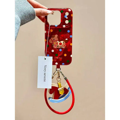 Apple iphone Red Tin Foil Pattern Colorful Polka Dot Pony Lanyard case (Exclusive)
