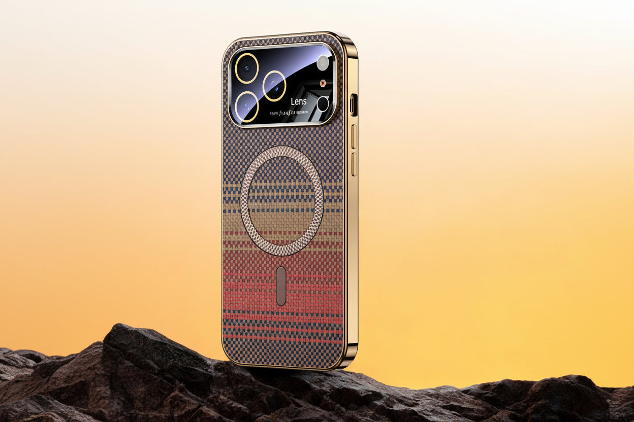 Apple Iphone Cover with Kevlar Pattern With Electroplated Soft Frame Magnetic Cover  (Exclusive)