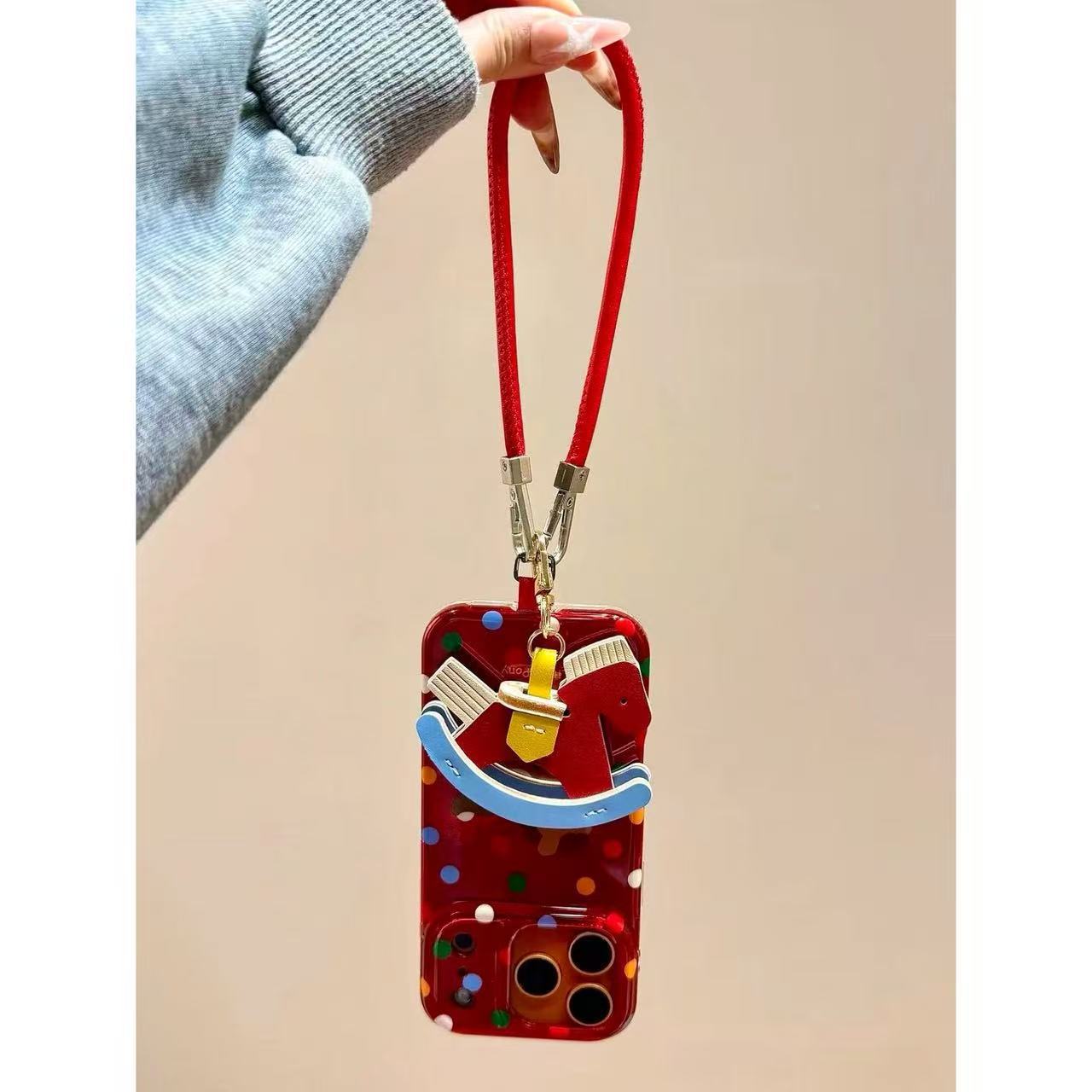 Apple iphone Red Tin Foil Pattern Colorful Polka Dot Pony Lanyard case (Exclusive)