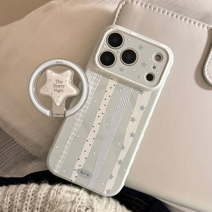 Apple Iphone Cream Blue Star Suitable case with Striped Magnetic Stand ( Exclusive )