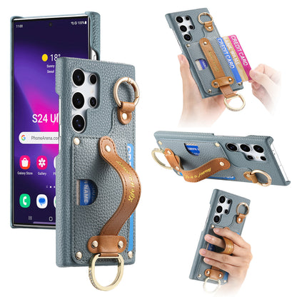 Samsung Ultra series Phone Case with Ring, Lychee Pattern (Exclusive)