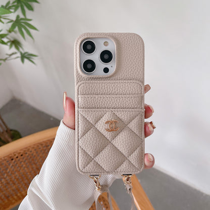 Apple Tweed Style Card Diagonal Leather Halter Case (Exclusive)