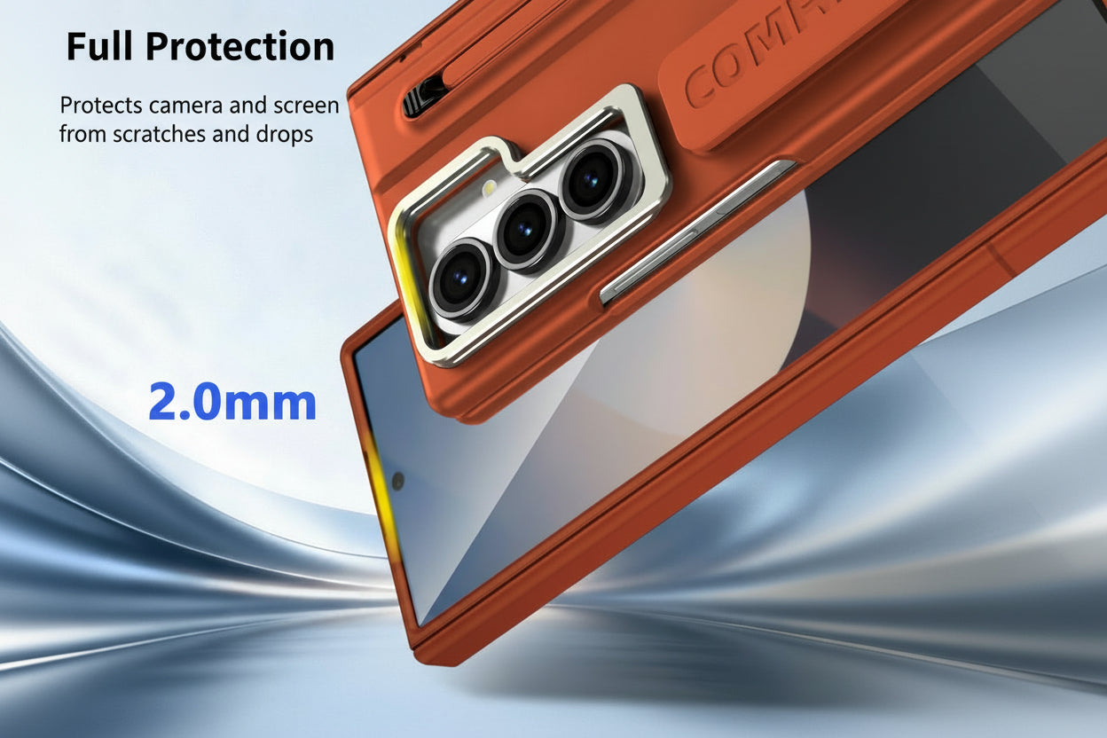 Samsung Z Fold Series Foldable Phone Case with Wrist Strap and Lens Holder, Film Protective Cover(Exclusive)