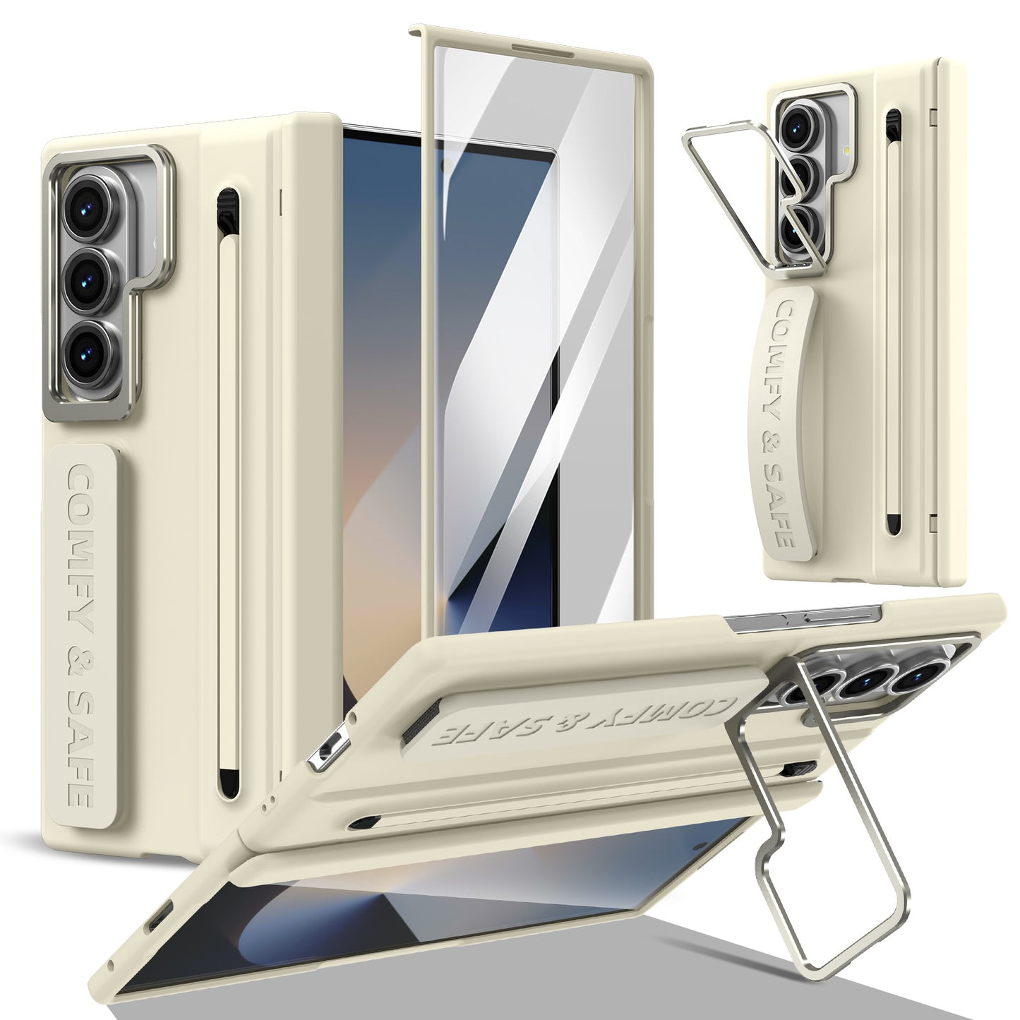 Samsung Z Fold Series Foldable Phone Case with Wrist Strap and Lens Holder, Film Protective Cover(Exclusive)