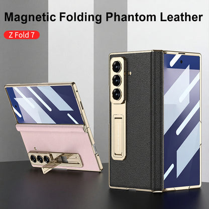 Samsung Fold Series Electroplated Bracket Plain Leather Magnetic Hinge Business Anti-Fall Protective (Exclusive)