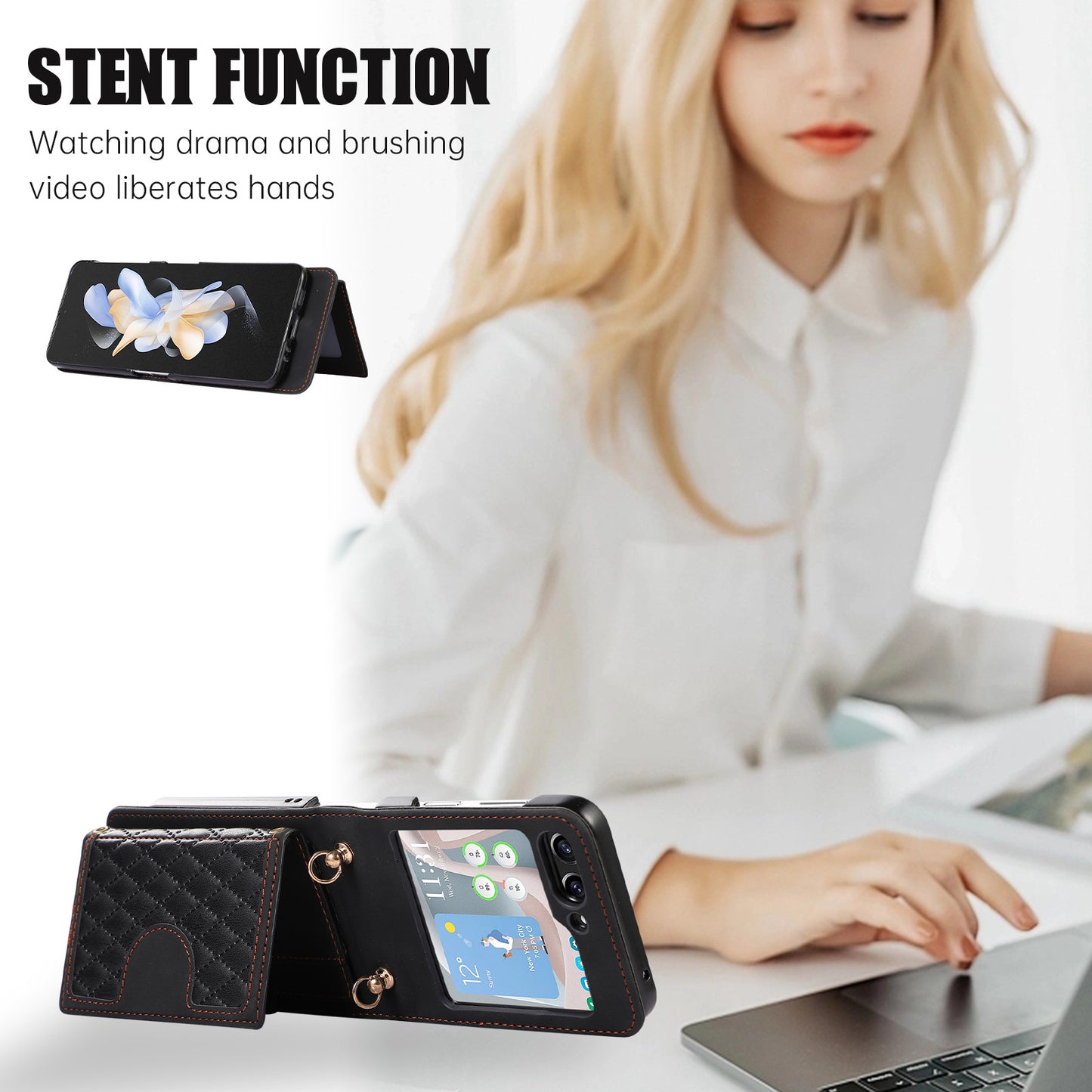 Samsung Flip series Diamond-Shaped Card Holder Korean Crossbody Strap Folding Case (Exclusive)