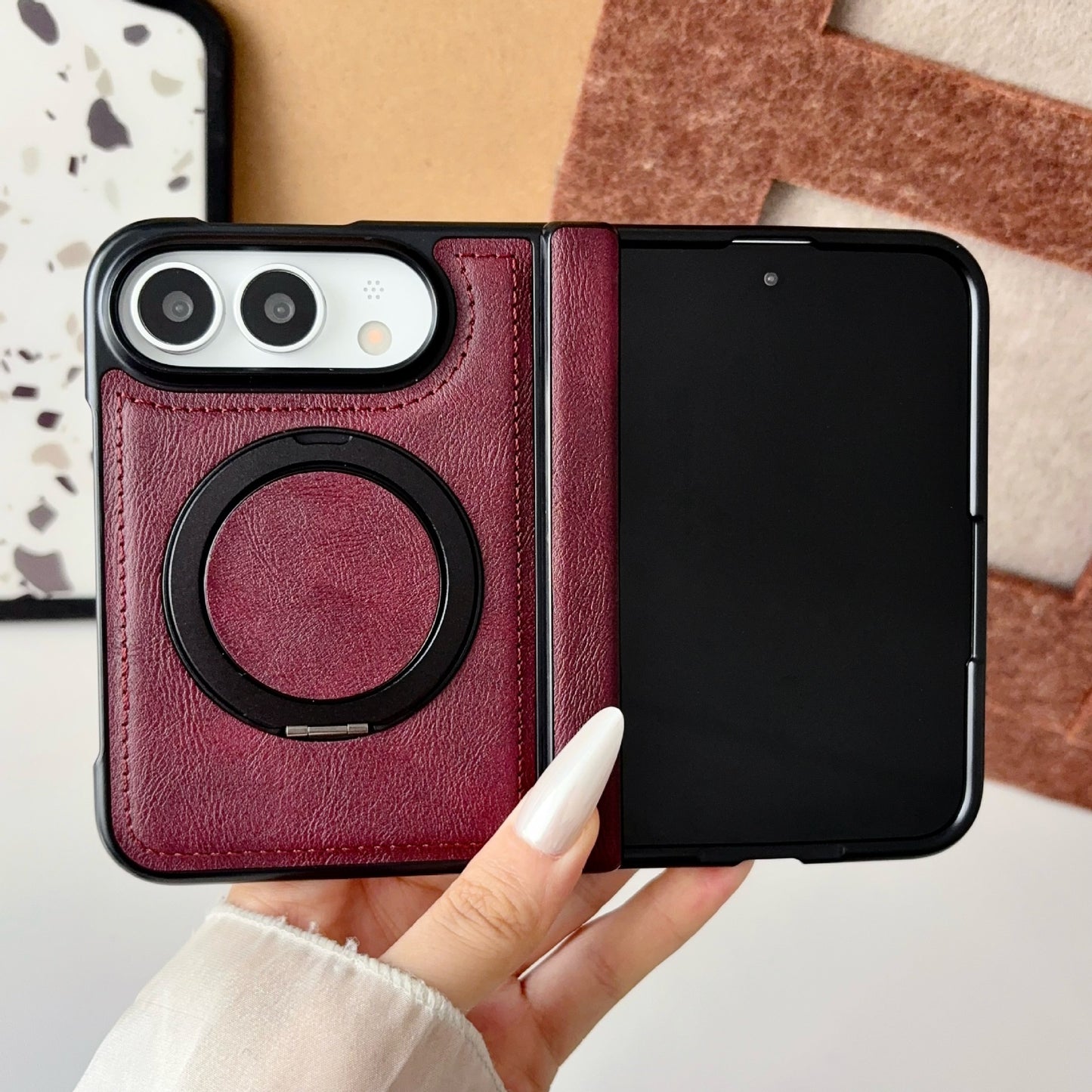 Apple iPhone Ultra Fold magnetic rotating stand, plain leather protective case (Exclusive)